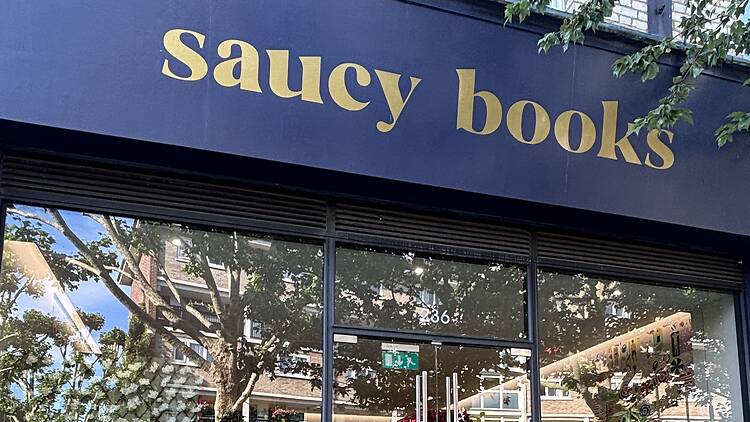 The exterior of saucy books in Notting Hill