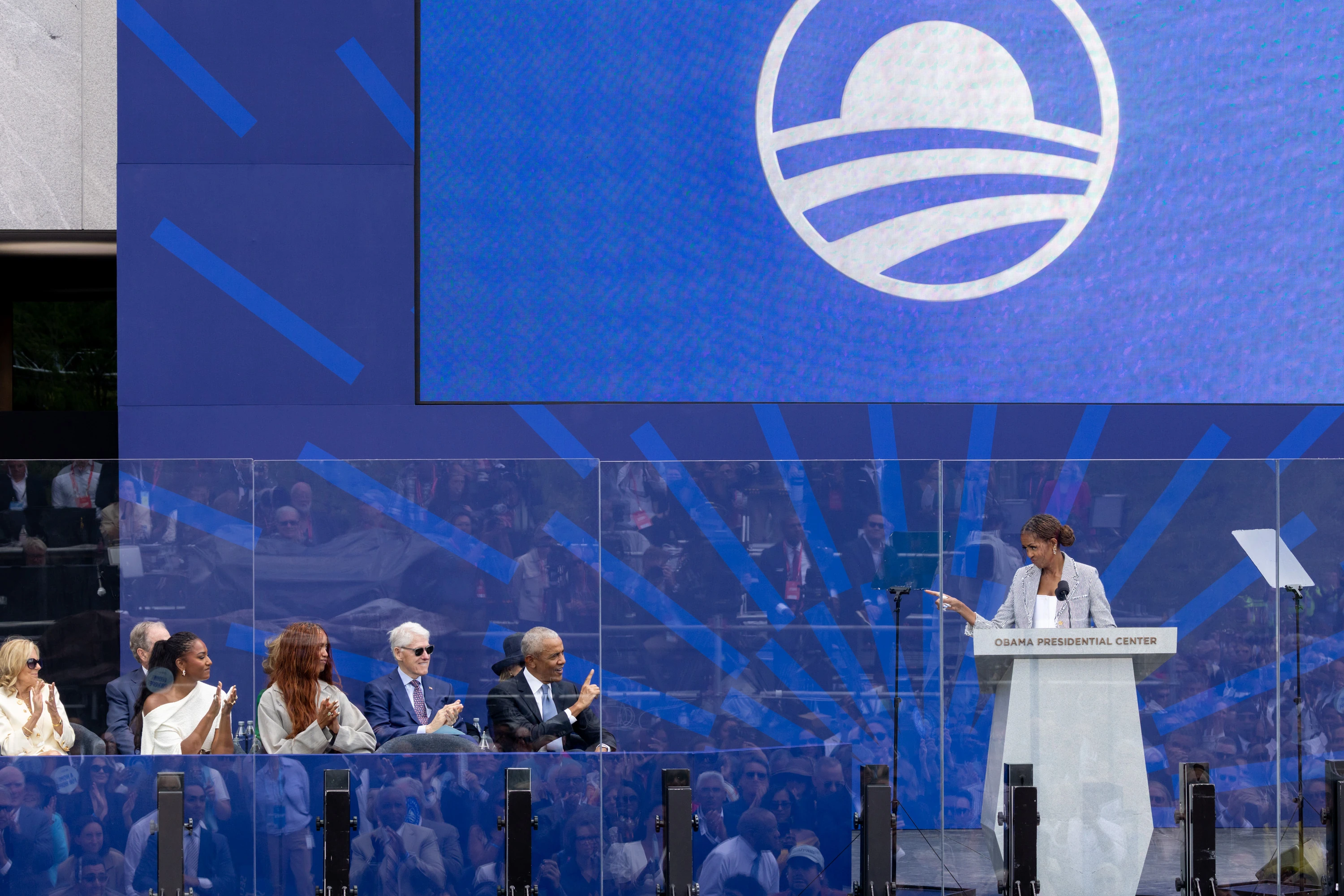 Mrs. Michelle Obama gives remarks during the Grand Opening Dedication Ceremony.