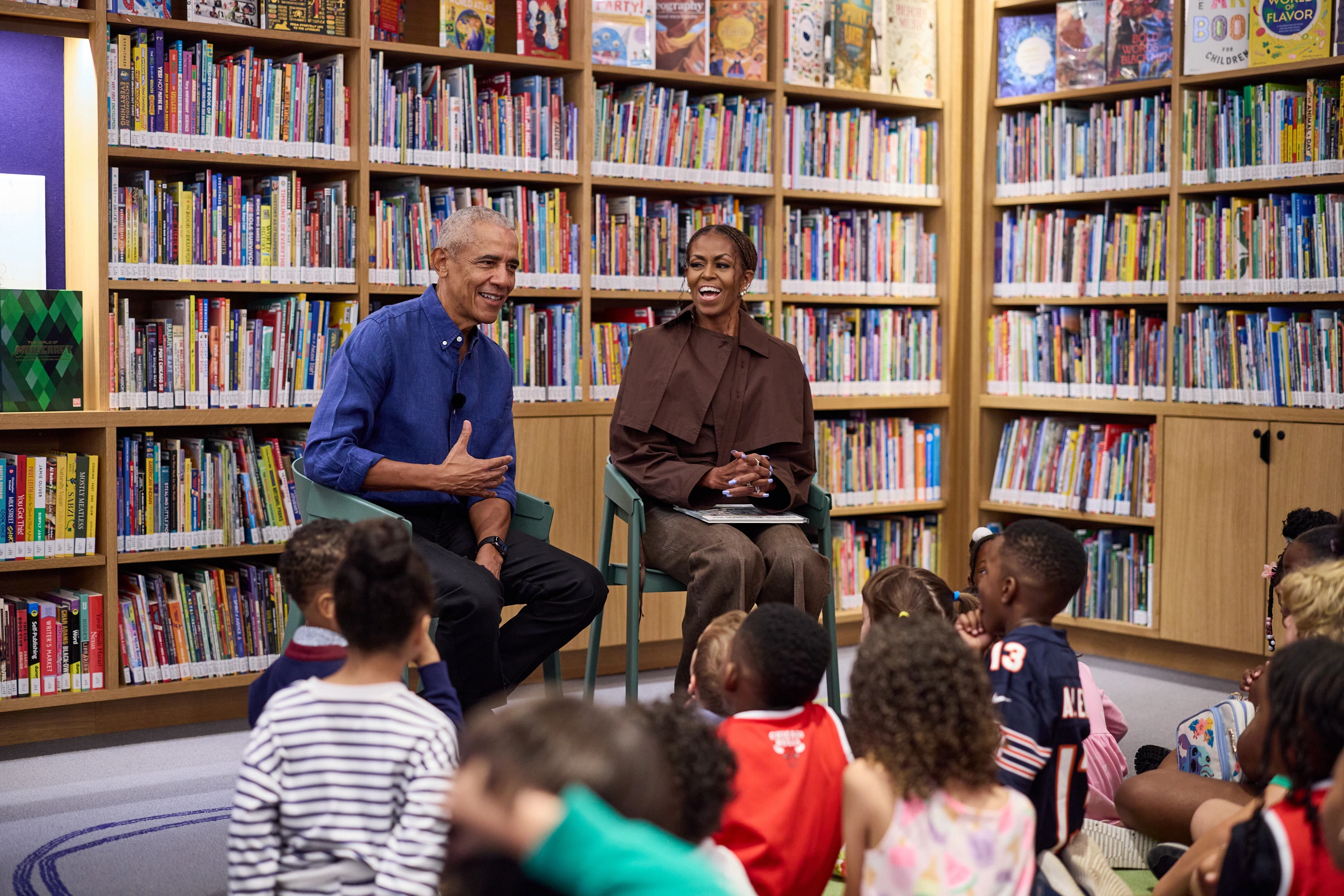 President and Mrs. Obama read "Where the Wild Things Are" by Maurice Sendak to children in the new branch of the Chicago Public Library at The Obama Presidential Center.