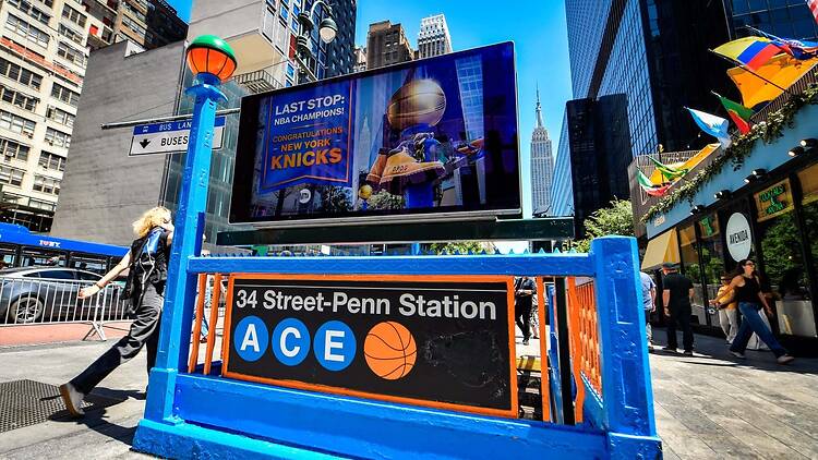 The Knicks-themed Penn Station subway stop is staying orange and blue until the next NBA season