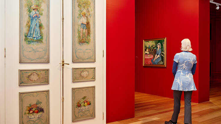 A woman admiring art.