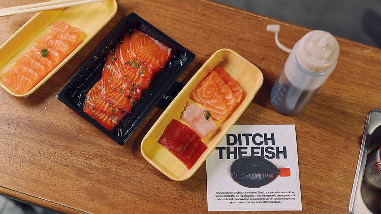 South Melbourne Market Sushi and a soy sauce squeezy bottle