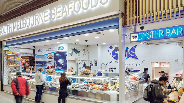 South Melbourne Market A seafood vendor inside the south melb market