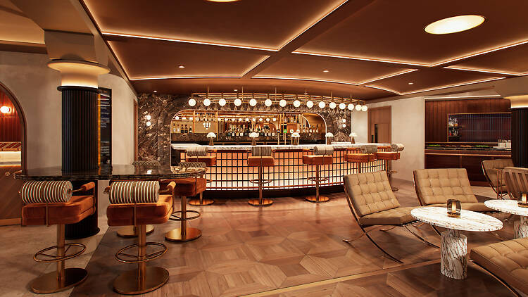 The central cocktail bar in London City Airport's new luxury lounge