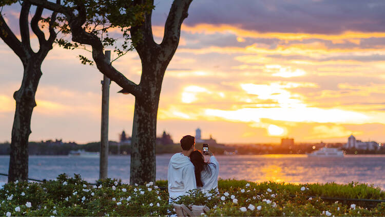 water sunset couple photo water sunset couple photo (QC)