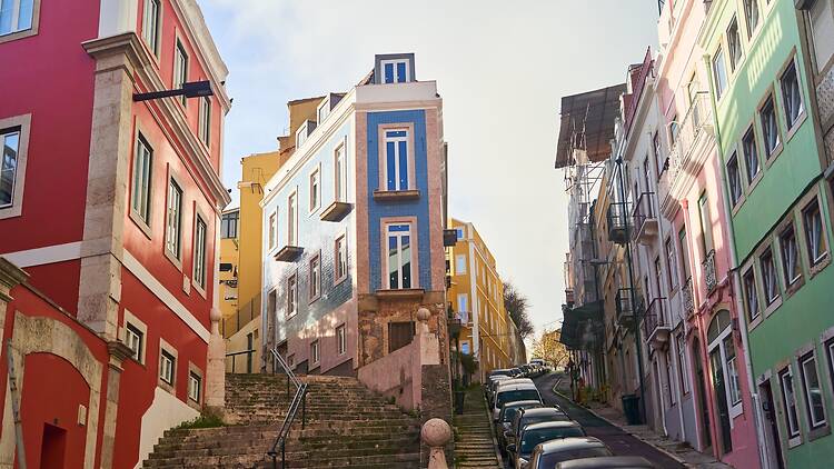 A colourful street in Lisbon, Portugal 