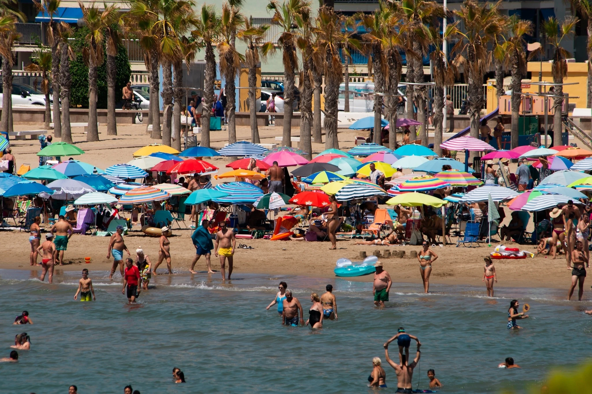 Crowded beach in Valencia, Spain