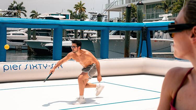 The floating pickleball court at Pier Sixty-Six.