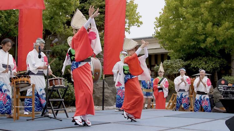 Wide shot of dancers performing onstage. Wide shot of dancers performing onstage.