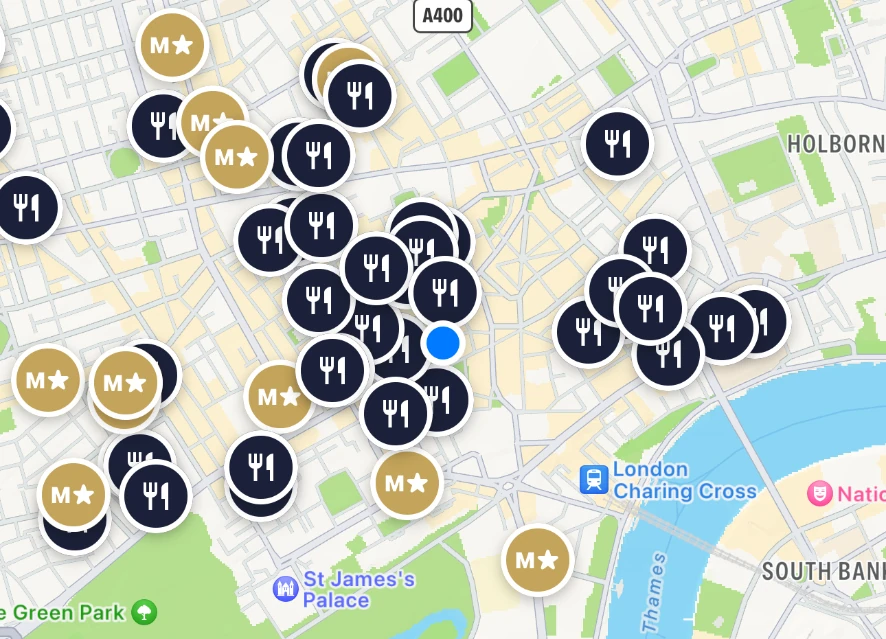 Screenshot of London set menu map 