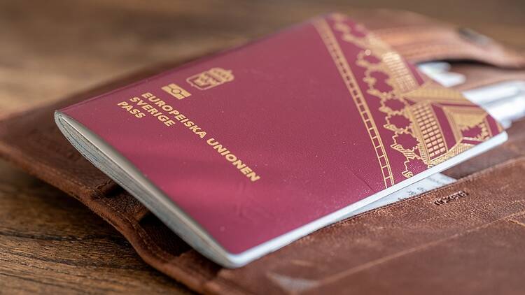 Close-up of a Swedish passport