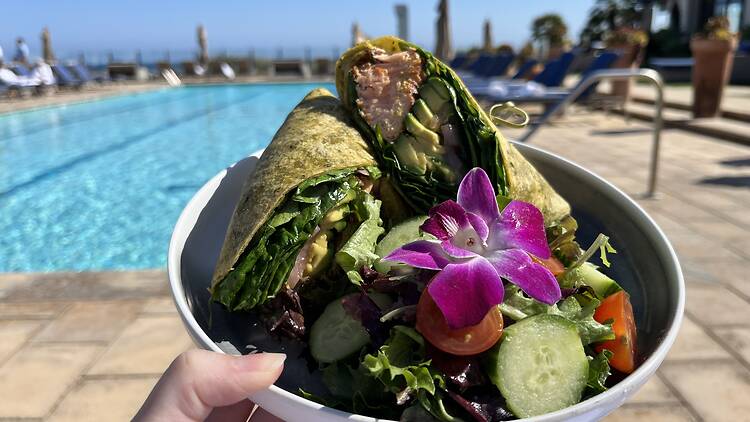 The blackened king salmon wrap at the Spa at Terranea’s restaurant, solviva.