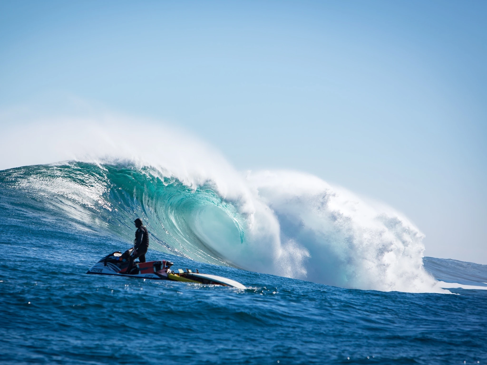 Jet skis are only there for safety, if a surfer needs rescuing.