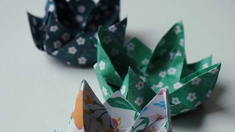 A close-up of an origami flower A close-up of an origami flower