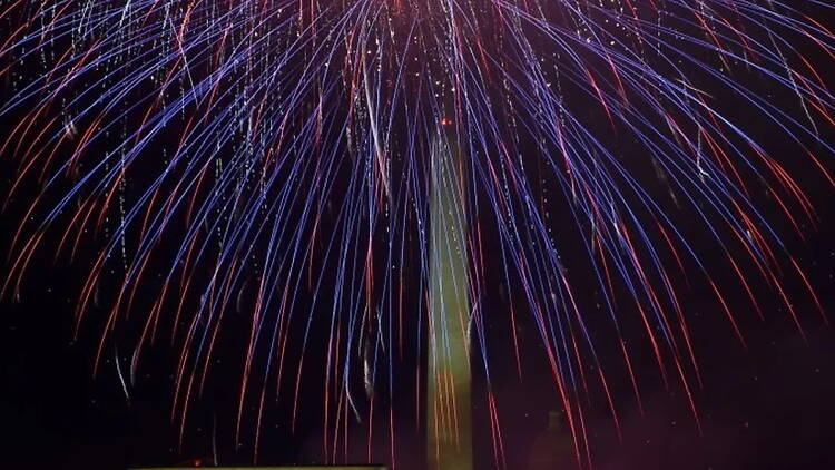 A close-up of fireworks in the night sky A close-up of fireworks in the night sky