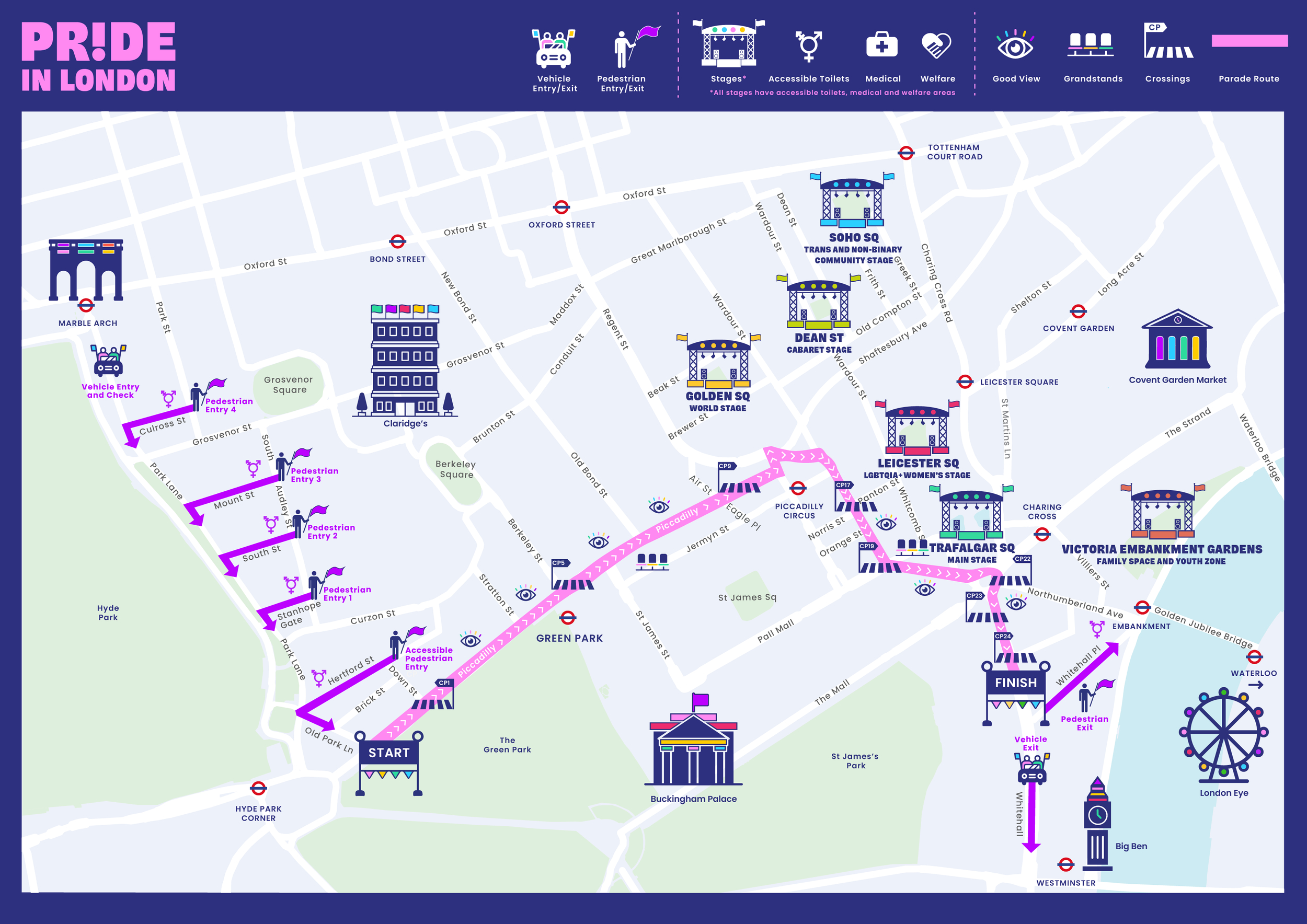Route map of Pride in London parade 2026