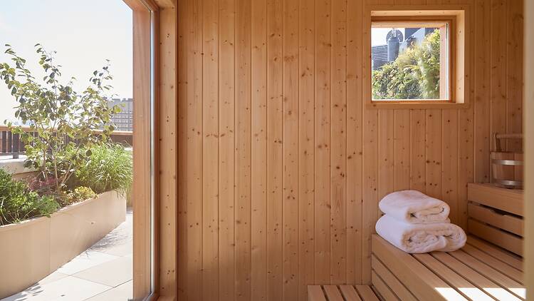 The Penthouse Suite’s exclusive rooftop sauna at The Newman