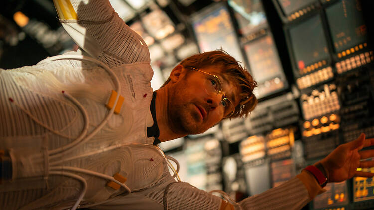 Project Hail Mary with Ryan Gosling Ryan Gosling floating inside a spaceship in Project Hail Mary