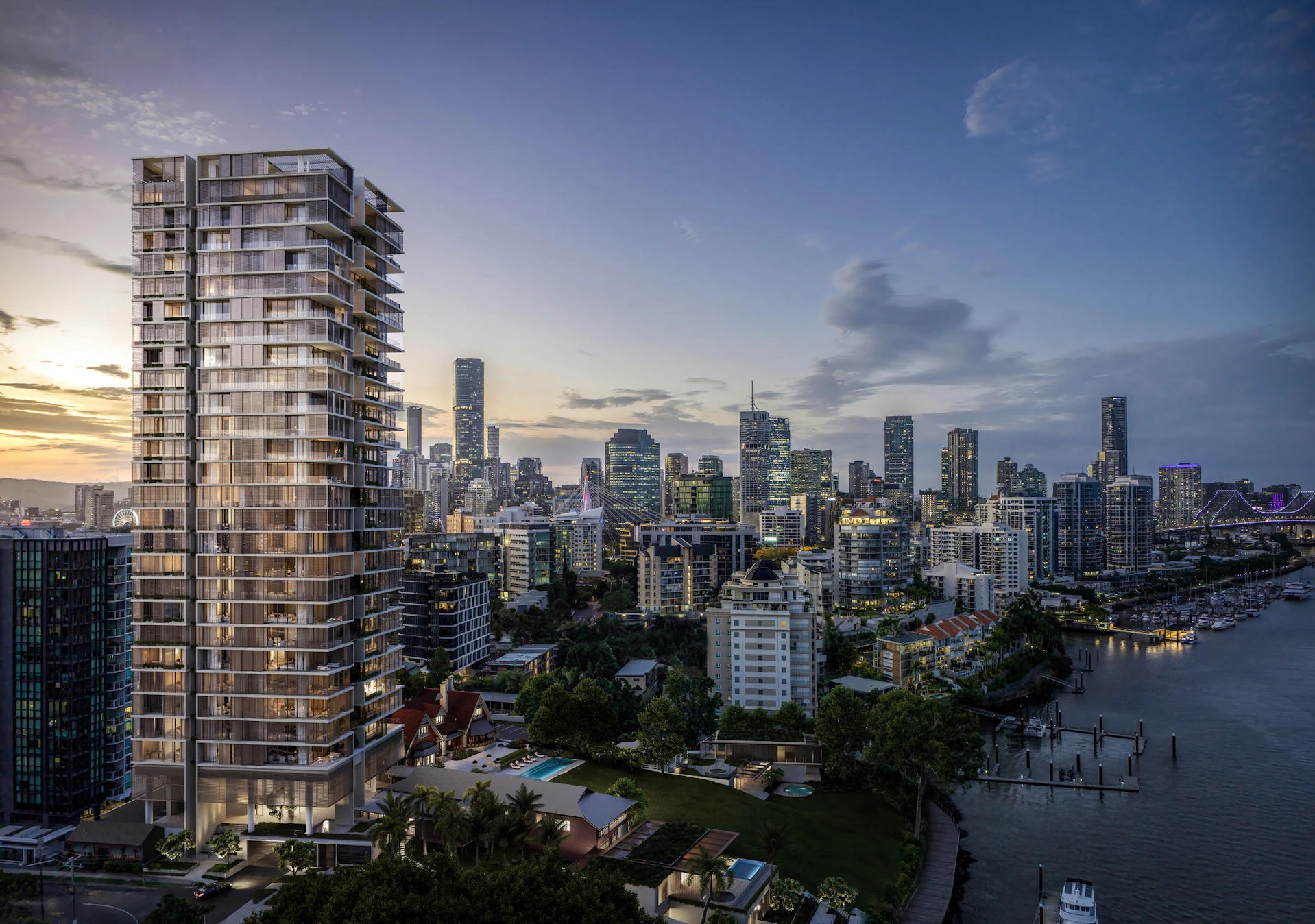 Render of upper tower facing river