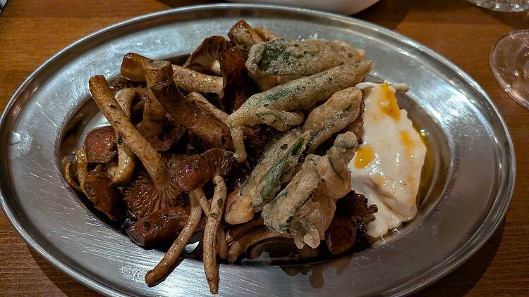 mushrooms and fried sage leaves