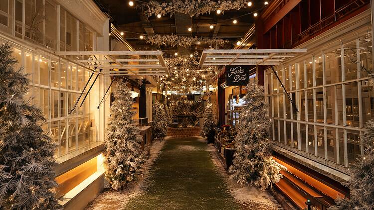 Hay St an indoor market with wintery christmas decorations