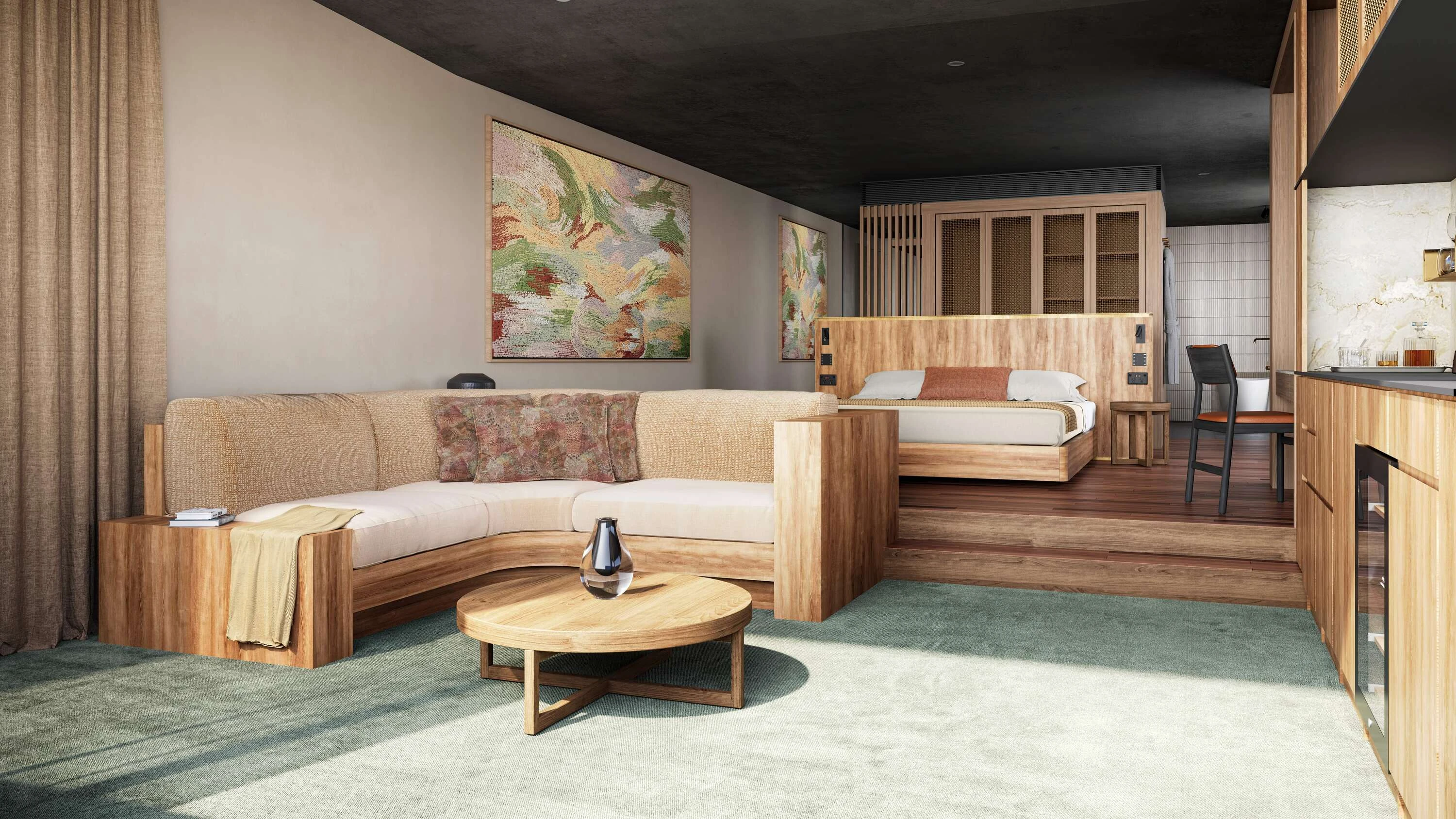 Rendering of a Desert Suite with lounging area