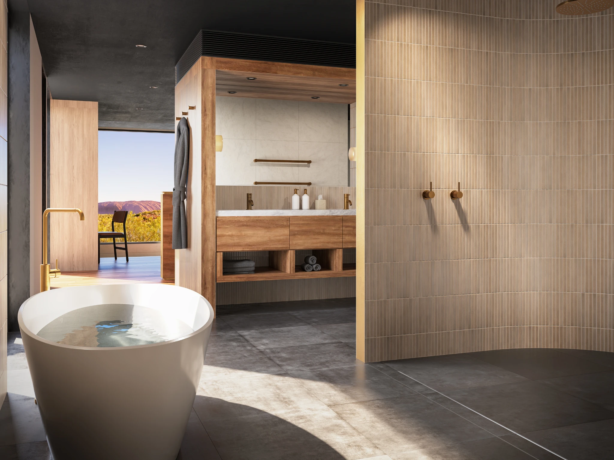 Rendering of a Desert Suite ensuite