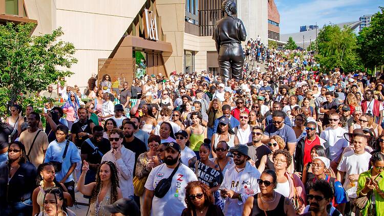 The Music Is Black Festival Crowds gather outside V&A East for The Music Is Black Festival