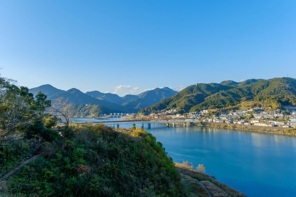 View of Kumano River and Kiho city from Shingu city