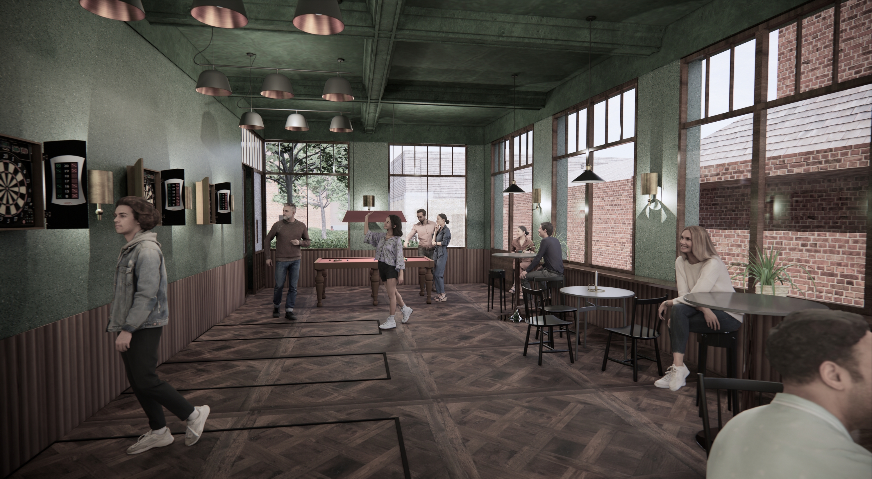 Render of games room at Nolan's pub in Lambeth
