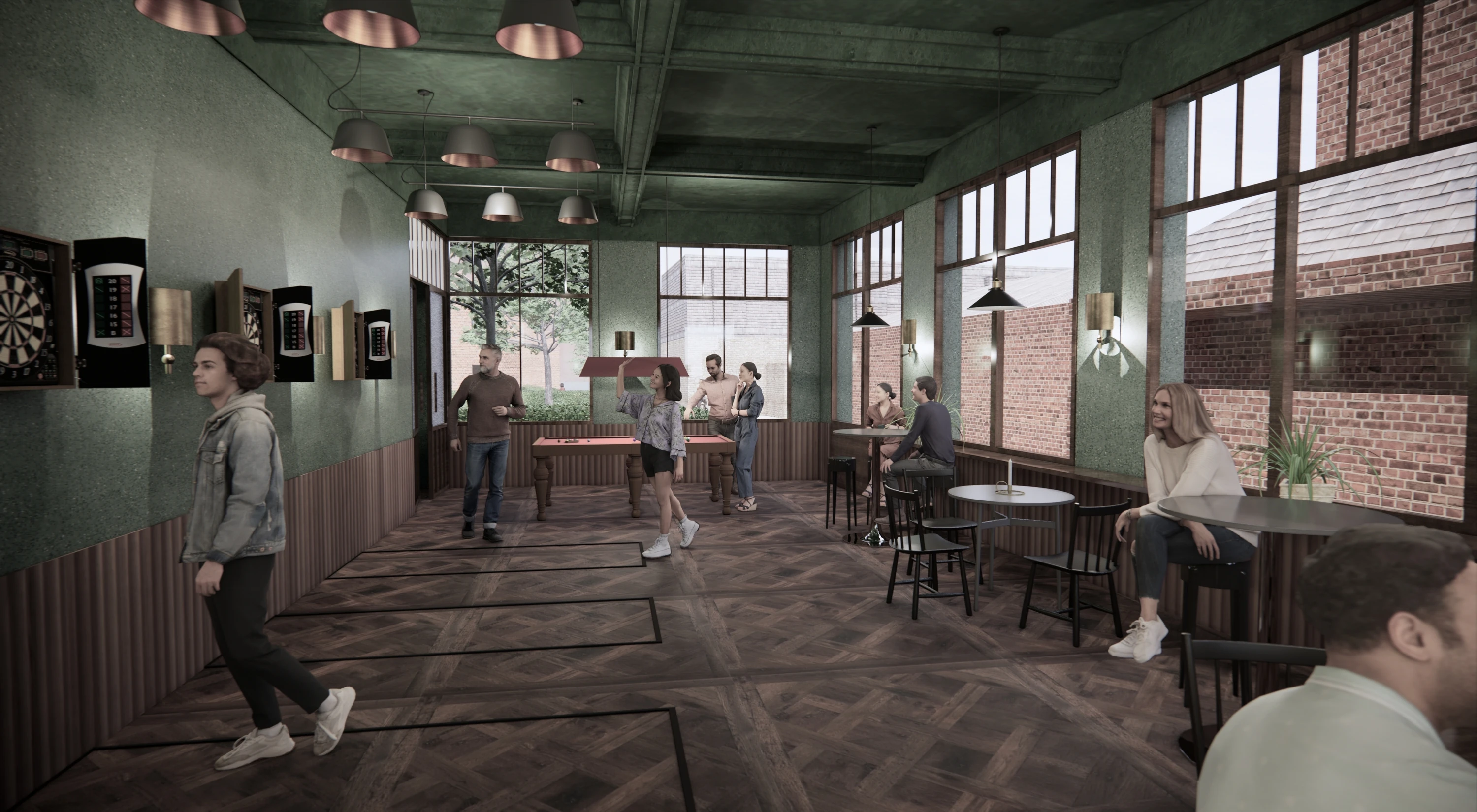 Render of games room at Nolan's pub in Lambeth