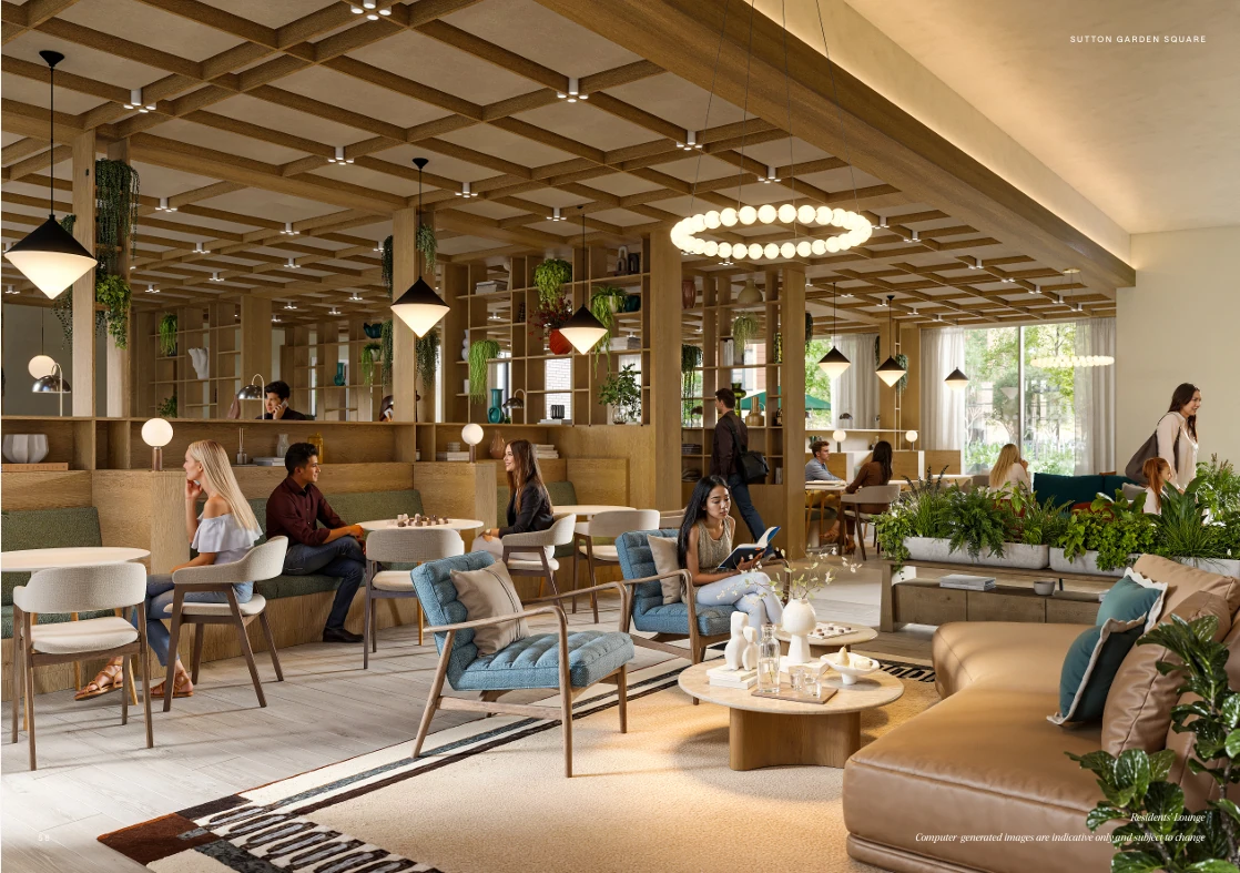 Render of co-working space in Sutton Garden Square regeneration project