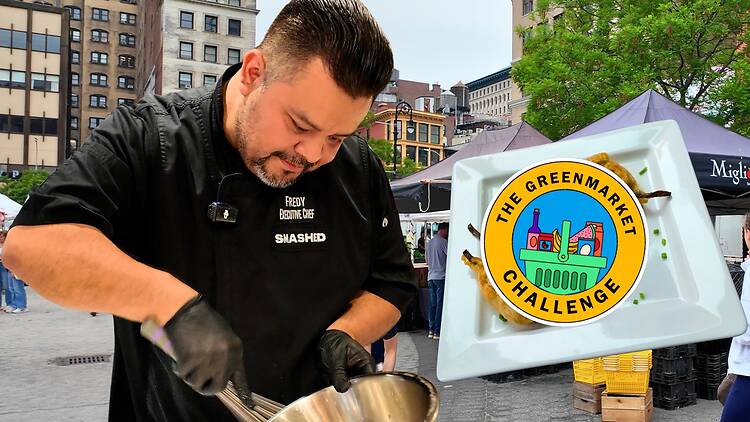 Time Out Market Chef Fredy Cetina stirring in a metal bowl