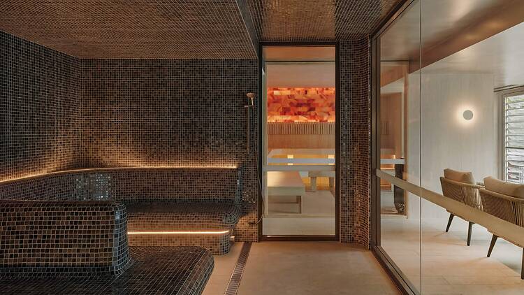 A tiled spa room