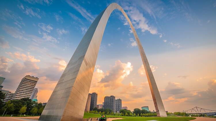 Downtown St. Louis, Missouri, USA viewed from below the arch Downtown St. Louis, Missouri, USA viewed from below the arch