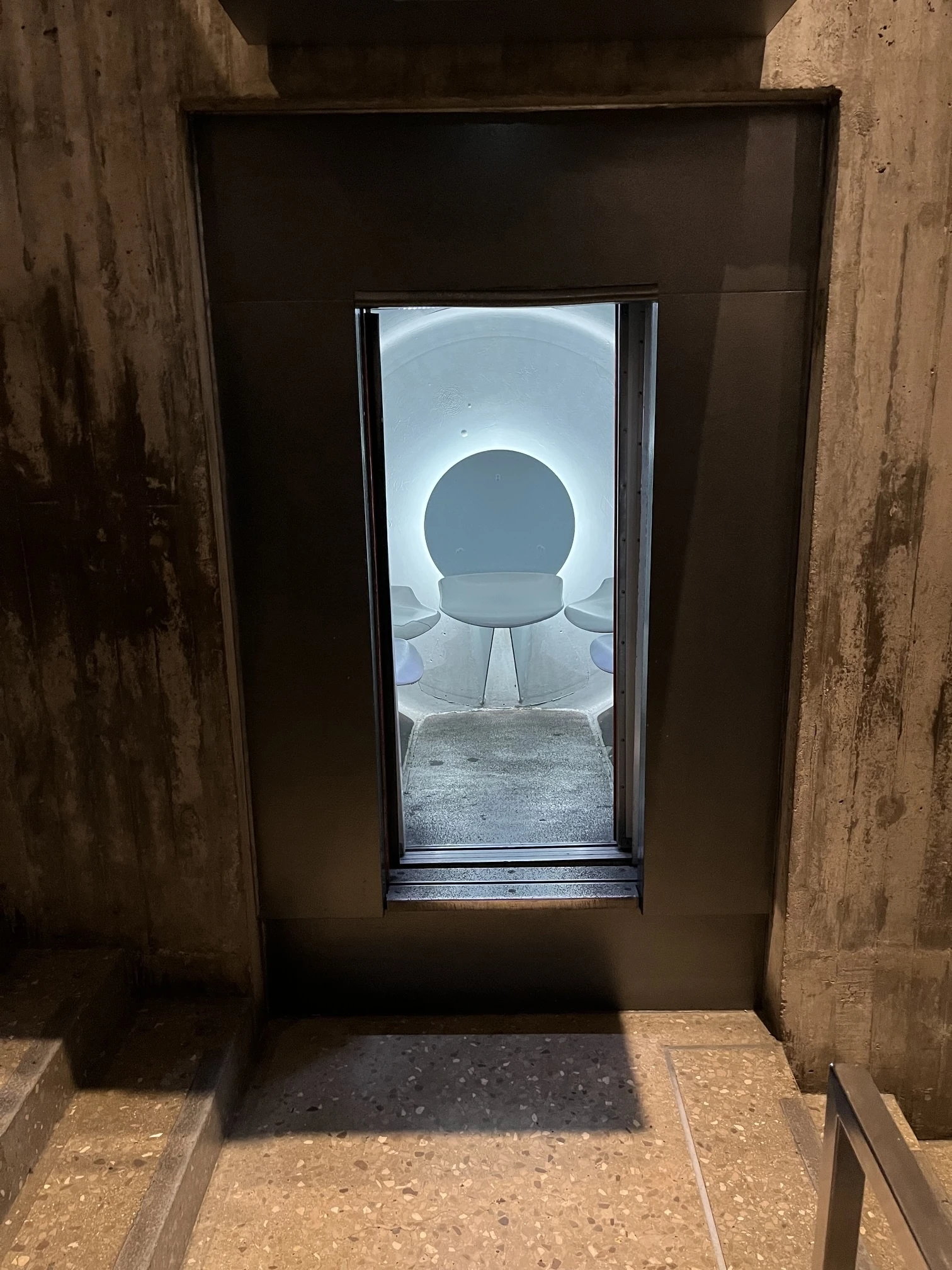 Inside the submarine-style pod of the Gateway Arch