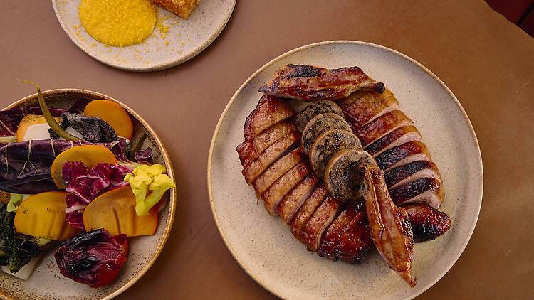 Duck and sides at Kiln