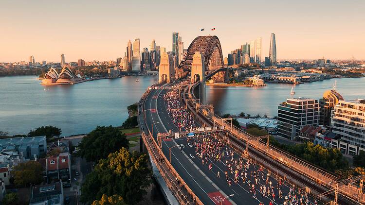 Sydney Marathon Runners on Harbour Bridge