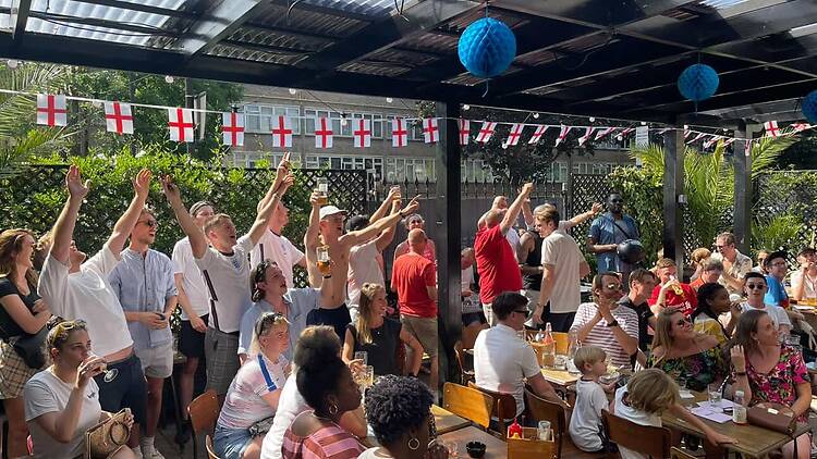 England fans at the Bluecoats Pub in Tottenham England fans at the Bluecoats Pub in Tottenham