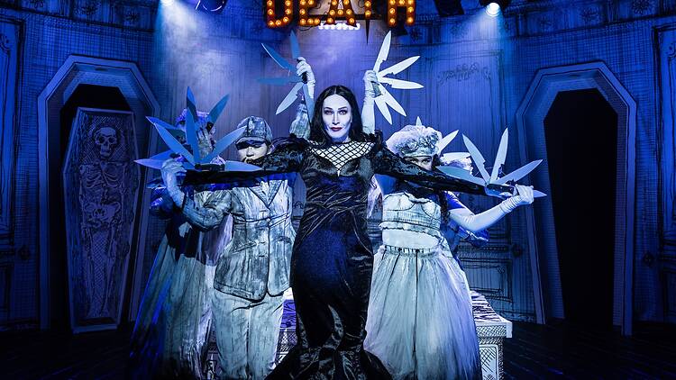 Erika Heynatz and the ensemble of The Addams Family the Addams Family cast