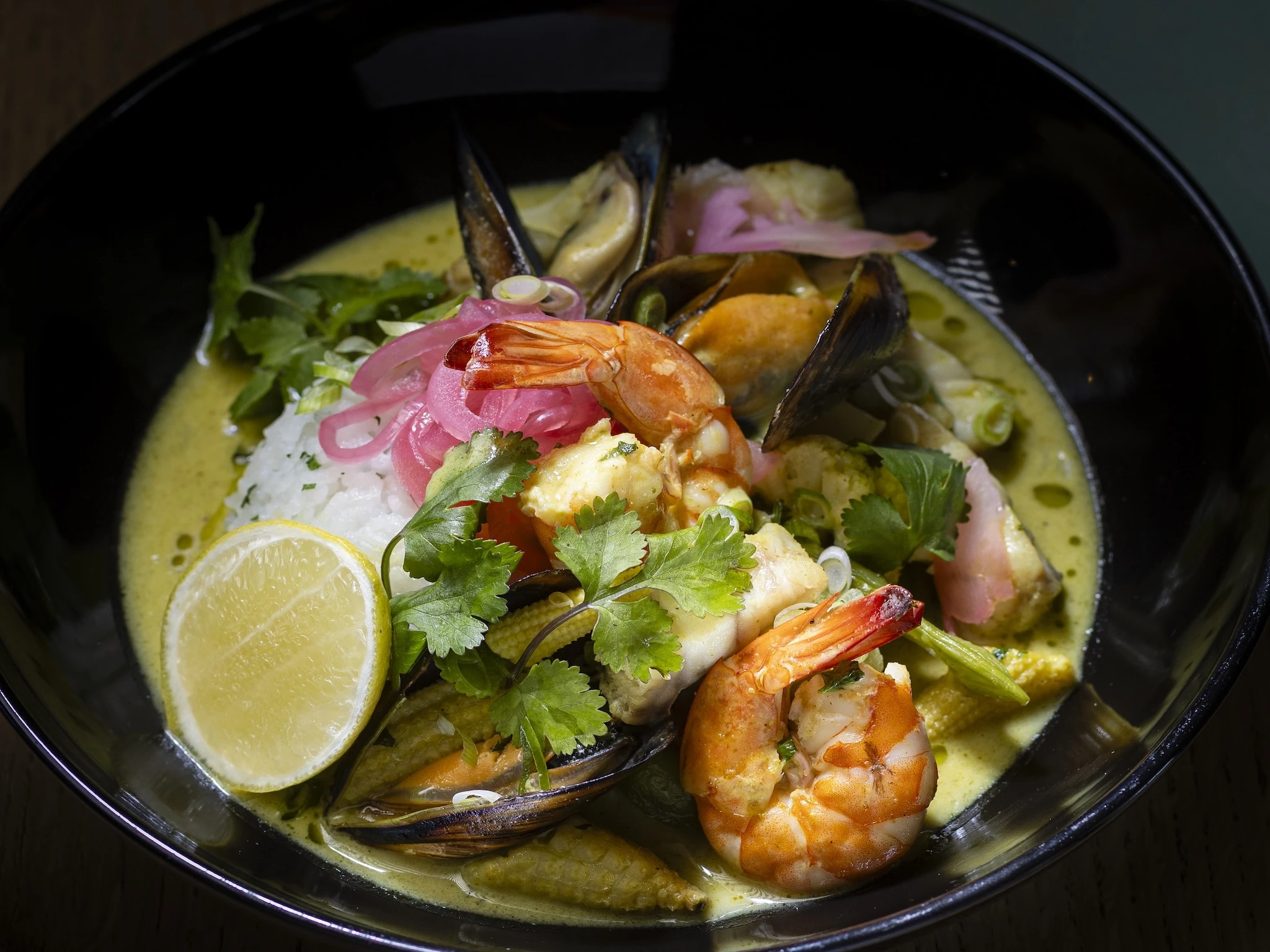 Green seafood curry at The Pavilion