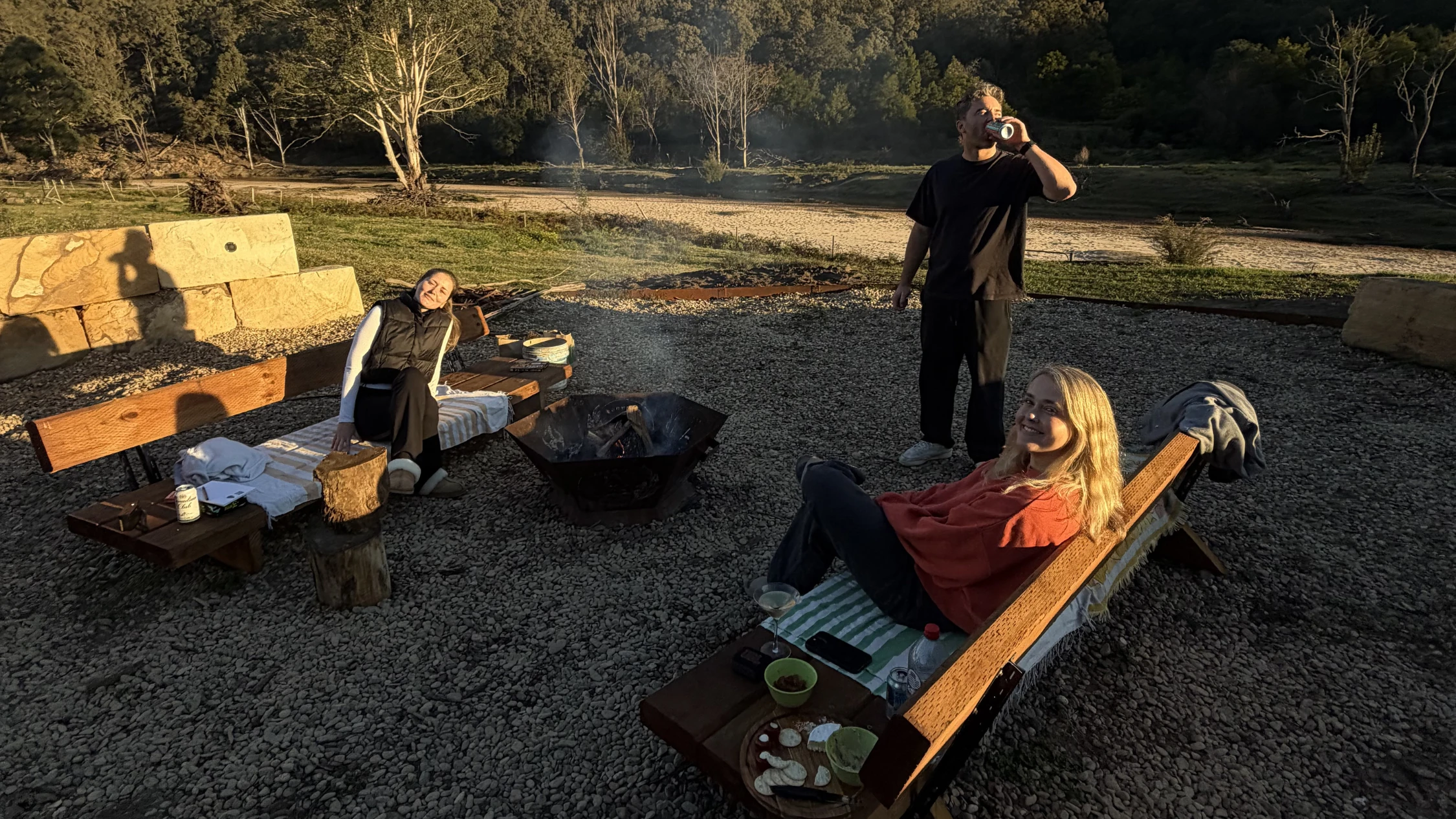 Avril and her friends around the fire