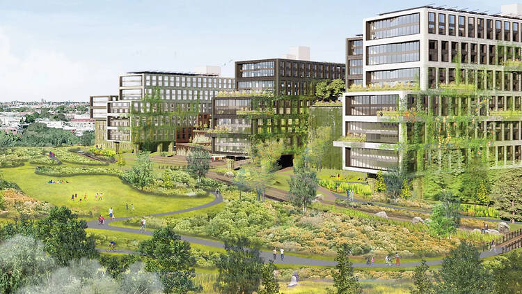 Plans for the former Flushing Airport site. Plans for the former Flushing Airport site.