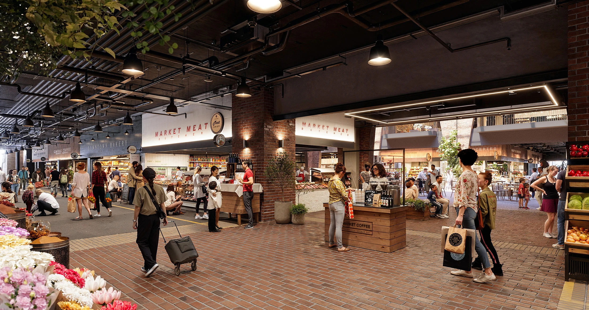 Render of stalls at market