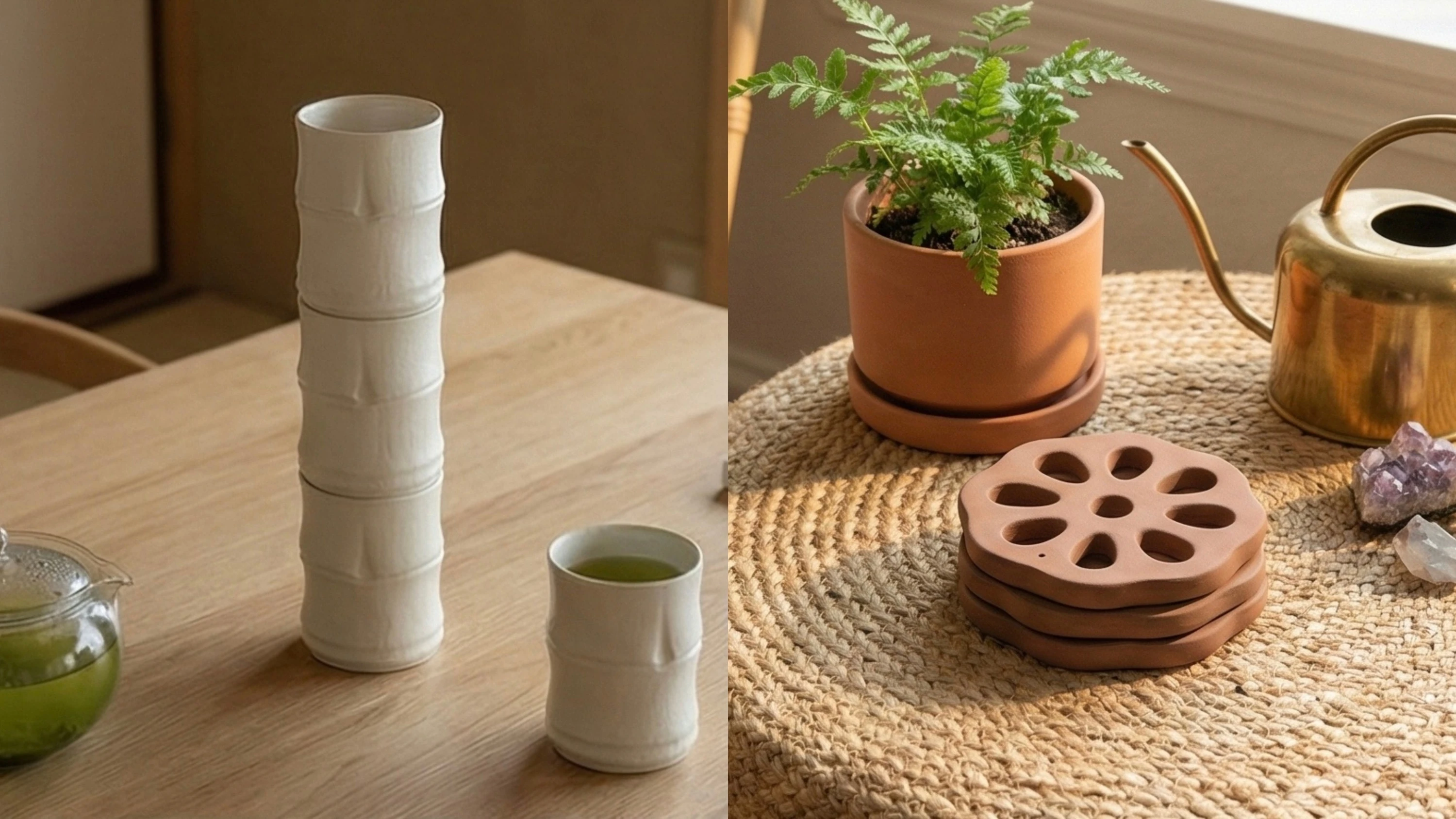 Frankenchang stacking bamboo cups and lotus root coasters