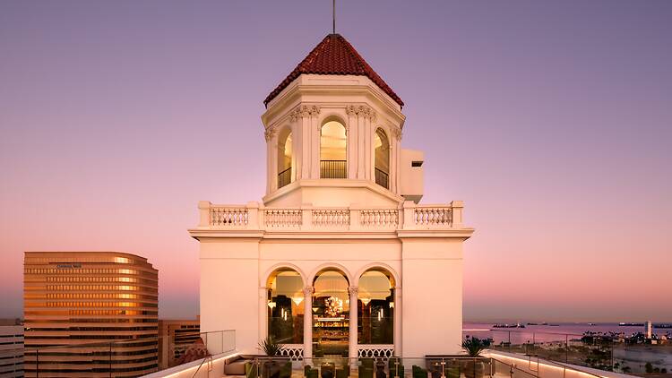 The turret and rooftop bar, Halo, atop Fairmont Breakers Long Beach.