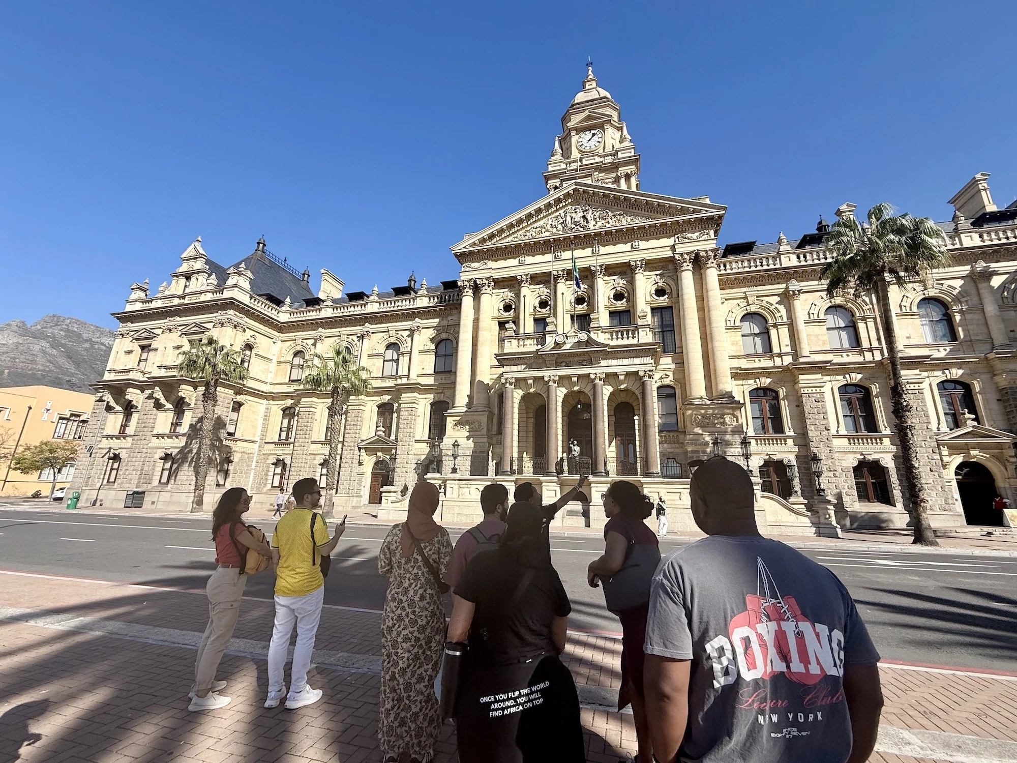 The walking tour ends at the Grand Parade and City Hall, where a statue of Nelson Rolihlahla Mandela marks the site of his first public address after 27 years in prison.