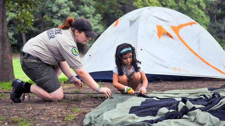 Urban camping in NYC parks.
