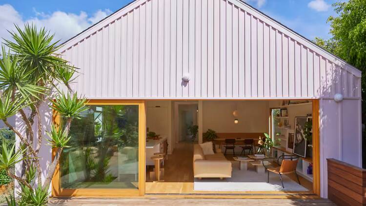 The pastel-hued house in Atwater