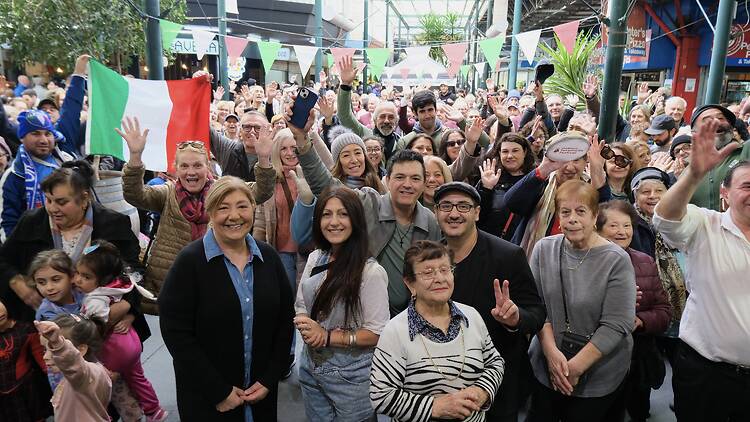 Preston Market Italian Day A crowd of people with Italian flags.